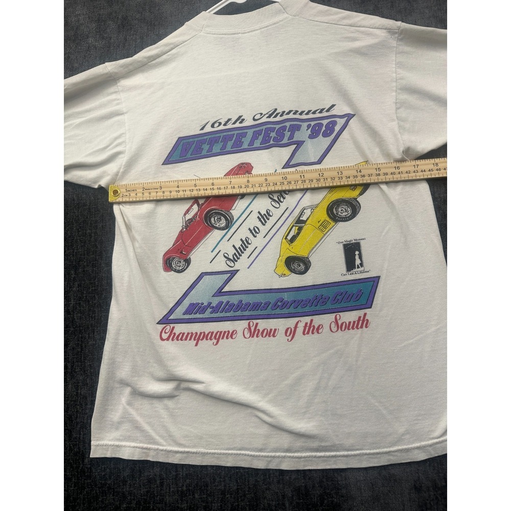 Vintage Fruit Of The Loom T Shirt Mens Medium White Mid-Alabama Corvette Club - Picture 14 of 14